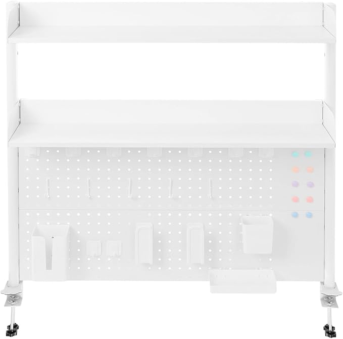 Desk Pegboard, Clamp On Desk Organizer Shelf, Desktop Bookshelf Storage Shelves, Privacy Panel for Home Office Dorm Gaming Desk, Carbon Steel, 39.4" x 37.4", White - Image 6