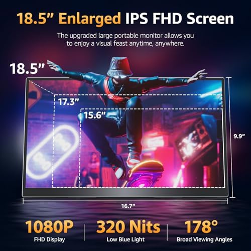 Upperizon Portable Monitor 18.5 inch FHD 125% sRGB 100Hz IPS HDR HDMI USB-C Travel Monitor for Laptop MacBook PC Surface PS5 Xbox, Large External Display with Kickstand & Speakers, VESA Compatible - Image 3