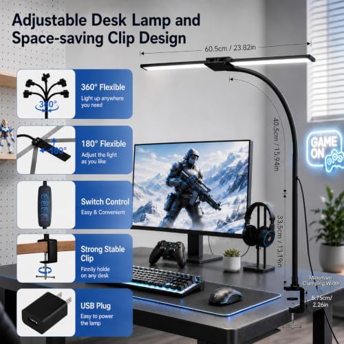 Desk Lamps for Home Office, Computer Light Bar, Double Head, Black - Image 3
