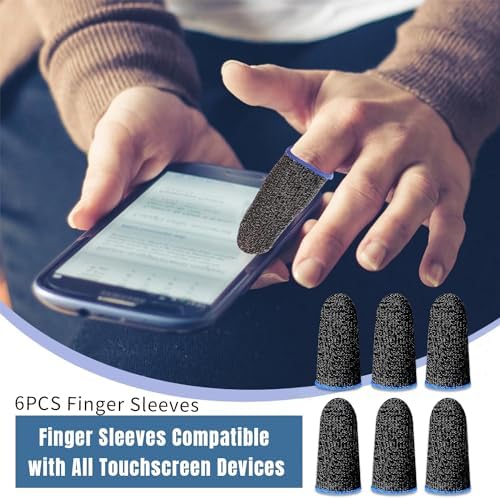 6 Pack Finger Sleeves for Gaming Compatible with All Touchscreen Devices Smooth Feel Anti-Sweat Extremely Thin Blue Edge - Image 5