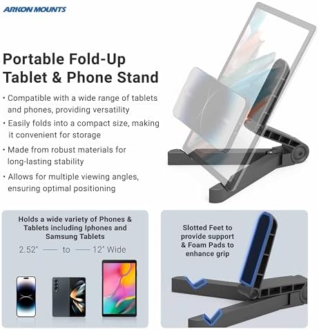ARKON Mounts Portable Tablet Stand | Adjustable Viewing Angle | For Phones and Tablets | Fits Apple iPad, iPhone, Samsung Galaxy, Note, Switch, and more - Image 4