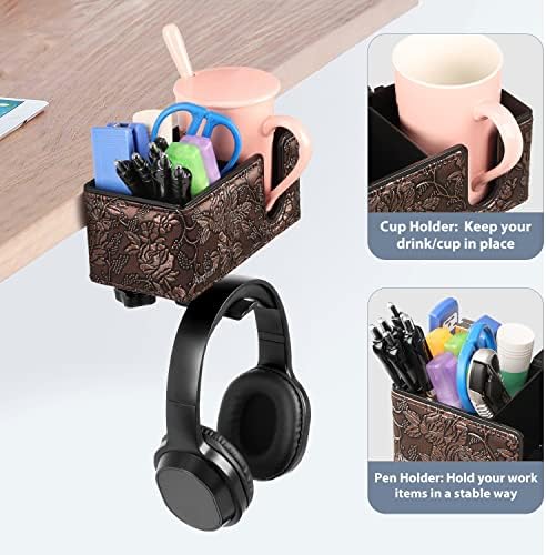 Under Desk Cup Holder Clamp on Cup Holder PU Leather Clip on Desk Organizer - Image 5