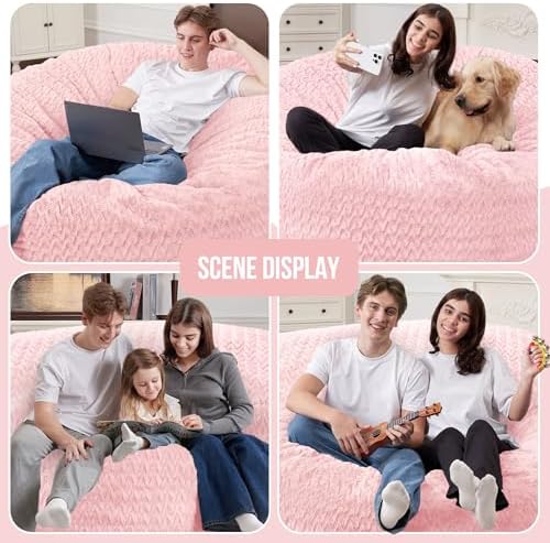 3FT Bean Bag Chair,Giant Bean Bag Chairs for Adults,Big Bean Bags with Memory Foam Filled, Large Beanbag Chairs with Chevron Plush Cover-Soft Pink - Image 3