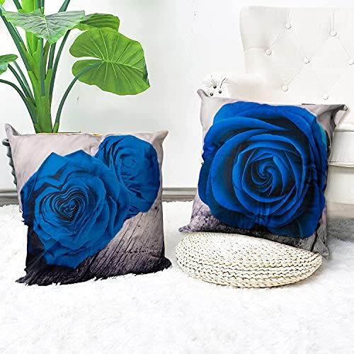 Royal Blue Throw Pillow Covers Set of 4 20 x 20" Decorative Navy Blue Rose Flower Pillow Case Square Cushion Linen Case for Bedroom Living Room Sofa Couch Indoor Outdoor Patio Car Decor Pillowcase - Image 4