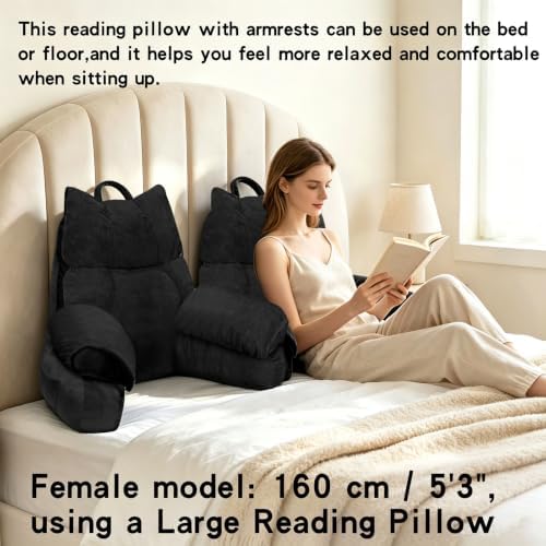 Reading Pillow for Bed with Arms, Back Support, Memory Foam（Dark Black） - Image 5