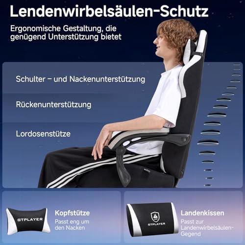 GTPLAYER Gaming Chair with Foot Rest & Pocket Spring Cushion, Ergonomic High Back Computer Desk Chair with Headrest & Lumbar Support for Back Pain Relief, Lividity - Image 4