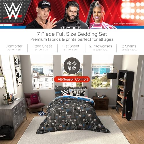 WWE Wrestling Bedding Set, Queen Size 7 Piece Set Super Soft Cozy Reversible Comforter and Sheet Set with Sham, (100% Officially Licensed Product) by Franco - Image 3