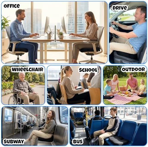 Ergonomic Seat Cushion with Memory Foam for Office Chair, Car Seat, Sciatica & Tailbone Relief, Non-Slip Cushion,Breathable Mesh Cover, Portable Handle - Black - Image 7