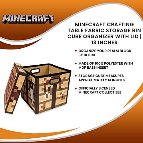 Minecraft Crafting Table 13-Inch Storage Bin Chest With Lid | Foldable Fabric Basket Container, Cube Organizer With Handles, Cubby For Shelves, Closet | Home Decor Essentials, Video Game Gifts - Image 7
