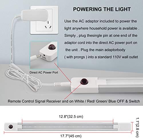 LUXSWAY Plug in Color Changing Led Bar Light,Led RGB Strip Light with Remote,Super Bright Under Cabinet Lighting,Multicolor Stick On Lights for Under Counter, Desk,Cupboard, Room (18 Inch) - Image 6
