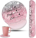 Keyboard Wrist Rest and Mouse Pad Wrist Support Set with Coasters,Ergonomic Gaming Mousepad for Home Office Working Studying Easy Typing & Pain Relief,Live Love Laugh Quote Pink Sparkle Glitter by CICPLKSE