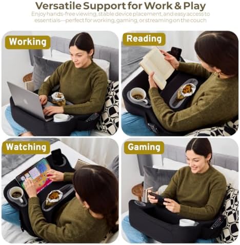 Oversized Lap Desk Pillow – 27in Foam Couch Desk with Cup Holder & Storage - Image 3