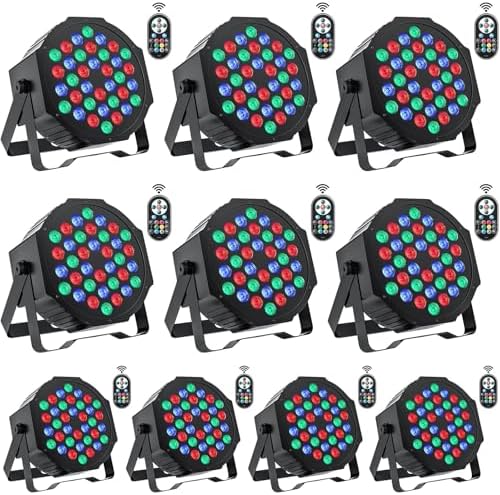U`King Stage Lights 10 Packs 36LED RGB LED Par Lights, 7 Channel DJ Party Lights with Remote Control & DMX Controller Sound Activated Uplights for Events Birthday Bar Dance Decoration by U%60King