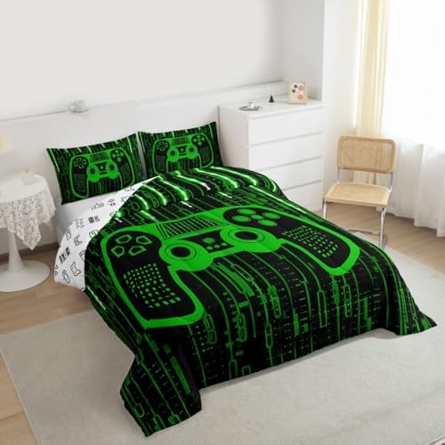 Feelyou Green Gaming Bedding Set Toddler Size, Gamer Comforter Kids Gamer Comforter Set for Kids Modern Game Duvet Set Game Room 2Pcs - Image 2