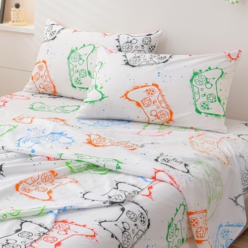 WINLIFE Kids Twin Sheet Set 3PCs Splash Gaming Printed Microfiber Bedsheets - Image 3