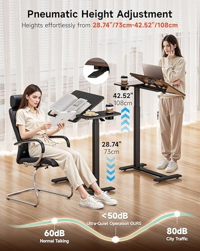 BZIUM Overbed Bedside Table with Hidden Wheels, Adjustable Medical Tilt Top Hospital Bed Table Over The Bed, Rolling Desk Mobile Standing Desk (31.5x15.8, Walnut) - Image 5