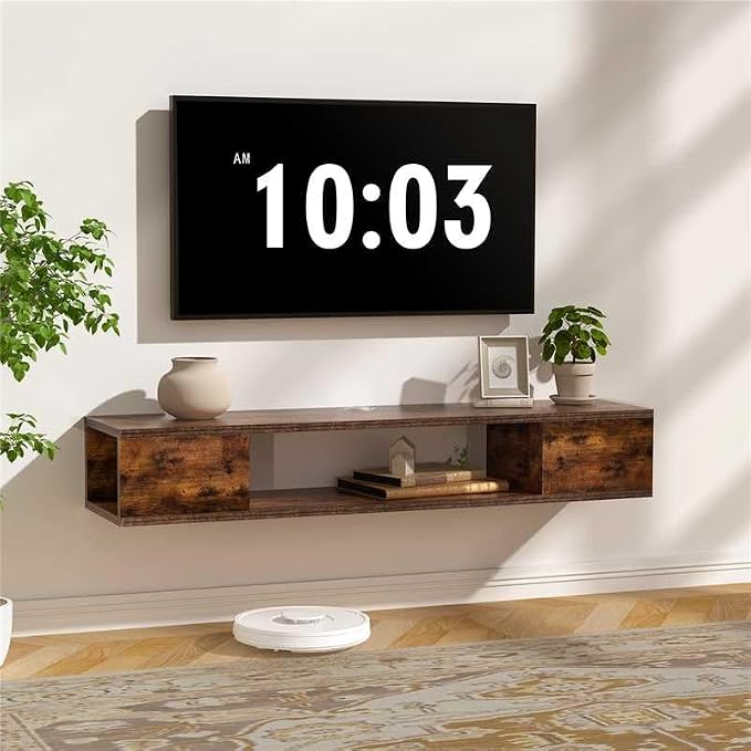 GHC Floating TV Stand, Wall Mounted Entertainment Center and Cabinet Shelf, TV Console with Storage, Media Console for DVD Player, Space-Saving Under TV Shelf for Bedroom (Rustic Brown) by GHC