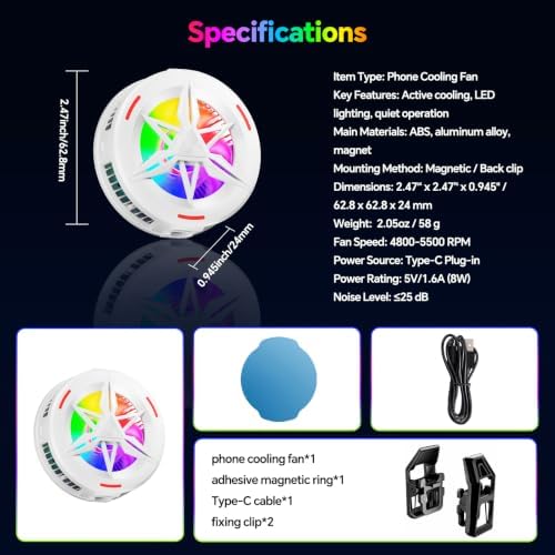 Basic iPhone Cooler,Magnetic/Clip-on Phone Cooler for Gaming,Phone Fan - Image 7