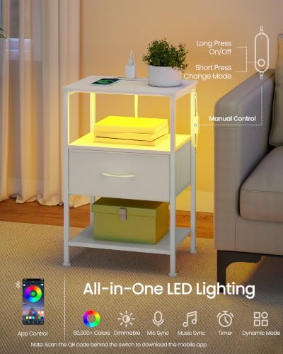 SONGMICS Nightstand with Charging Station, 1 Fabric Drawer - Image 5