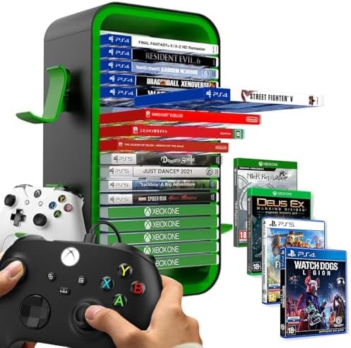 Game Storage Tower Compatible with PS5/ Xbox/Switch, Green by Niciksty