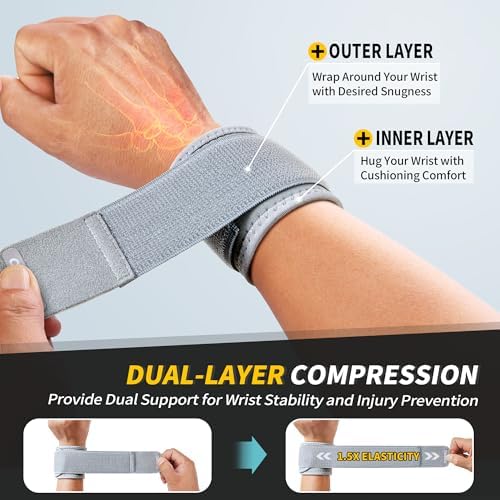 CAMBIVO 2 Pack Wrist Brace for Carpal Tunnel with wraps, Gray | Wrist Support, Adjustable Wrist Wraps for Weightlifting, Tendonitis, Pain Relief, Sleeping, Night, Gym, Neoprene, Both Hands - Image 3