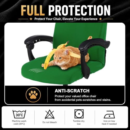 Stretch Computer Office Chair Cover with Durable Zipper - Universal Washable Removable Spandex Rotating Boss Chair Slipcovers - Anti-dust Soft Desk Chair Seat Protector for Dogs, Cats, Pets - Green - Image 5