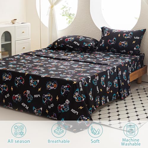 Twin Sheets Set for Boys Kids - 3-Piece Cute Gamer Bedding Set, Breathable Black Video Game 3D Fitted Sheets with 14" Deep Pocket, Ultra-Soft Lightweight Bedroom Essentials - Image 3