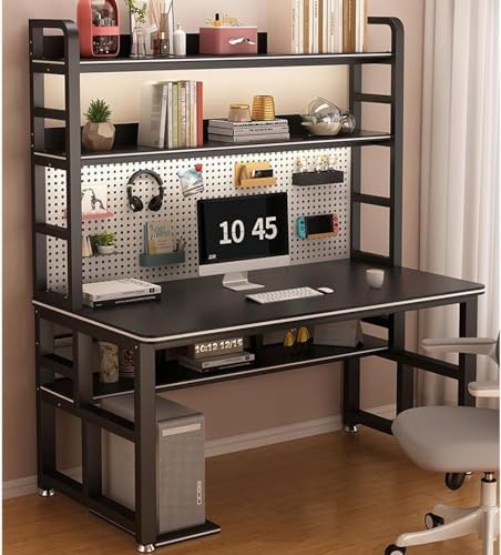 Pegboard Wall Organizer Panels.Modern Industrial Computer Desk with Storage Shelves & Pegboard - Stylish Home Office Workstation Table for Study, Writing, and Productivity，（Black，47in） by Unknown