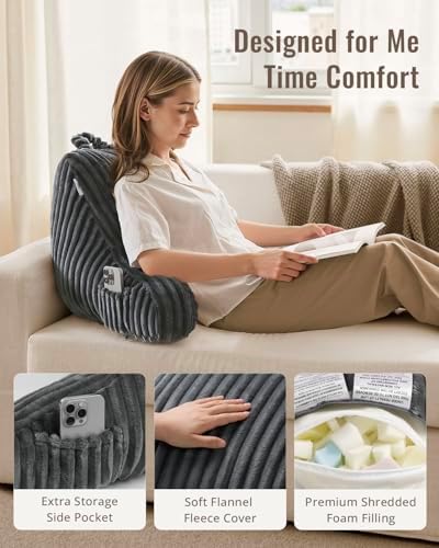 Blissful Diary Reading Pillow for Sitting in Bed, Flannel Back Pillow Bed Sitting Up for Adult & Children, Backrest Cushion for Sit Up in Couch or Floor, Dorm Essentials, Dark Gray - Image 3