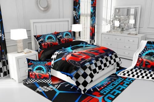 Feelyou Sports Car Comforter Red Race Car Comforter Set Queen for Kids Boys Girls Extreme Sports Theme Bedding Set Cool Speed Luxury Car Decor Quilt Set with 2 Pillowcase 3Pcs - Image 7