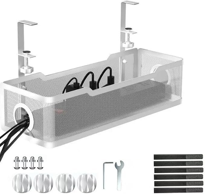 Under Desk Cable Management Tray, No Drill Cable Organizer for Desk, Metal Wire Management Basket with Clamp Mount, Cord Organizer Holder for Standing Desk, Home Office and Gaming Setup by FeeOlsa