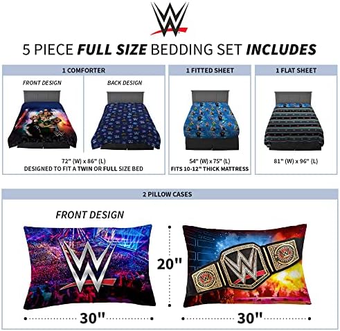 Franco Kids Bedding Super Soft Comforter and Sheet Set, 5 Piece Full Size, WWE - Image 4