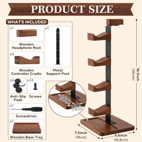 Foilswirl Wood Gaming Controller Stand for 4 Controllers and 1 Headset - Image 6