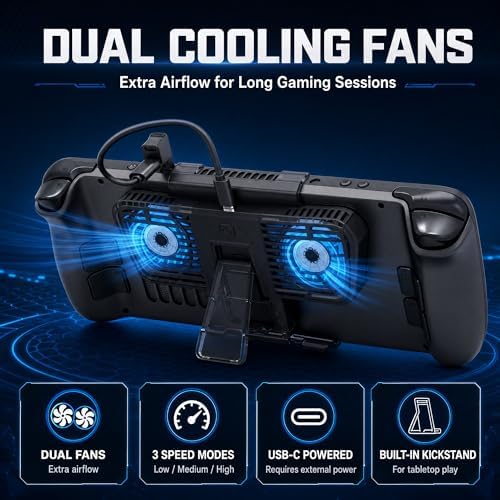 Steam Deck Cooling Fan with Stand, Dual Fan Cooler for Steam Deck, Adjustable Speed USB-Powered Cooler with Blue LED, Portable Cooling Stand for Handheld Gaming - Image 2