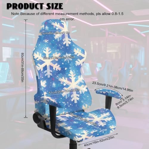 Snowflake Gaming Chair Covers Set of 4 Blue Game Chair Covers Stretchable Christmas Snowflake Computer Armchair Slipcover with Armrest Protectors for Home, Office, Workstation - Image 7