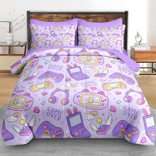 Pamnest Twin Comforter Set with Sheets, 5 Pieces Kawaii Gamepad Bedding - Image 3