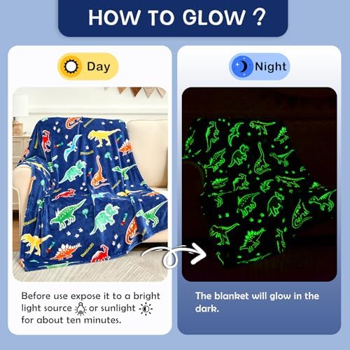 SOCHOW Glow in The Dark Dinosaur Blanket, Blue 50 x 60 Inches - Image 2