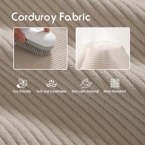 Reading Pillow for Sitting Up in Bed, Corduroy Backrest Pillow with Arms, Side Pocket & Washable Cover, Bed Rest Pillow Back Support for Adults, Beige Gray - Image 5