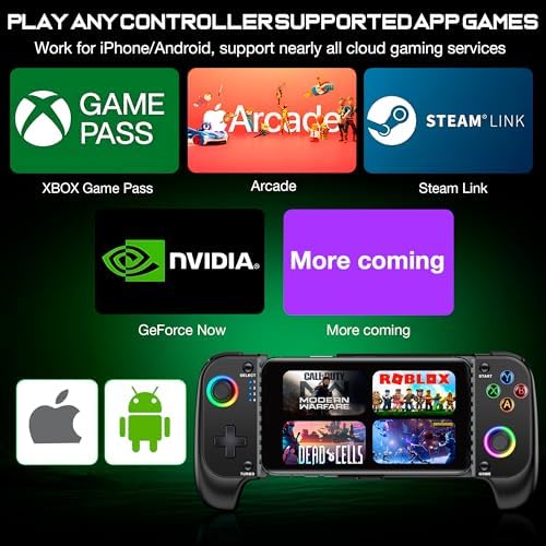 Wireless Phone Controller for iPhone/Android No Deadzone, Mobile Gaming Controller Support Xbox Game Pass, Steam Link, GeForce Now, Call of Duty, Roblox, Cloud Gamepad for iOS with Dynamic LED Lights - Image 2