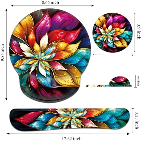 Keyboard Wrist Rest and Mouse Pad Wrist Support Set with Coaster,Ergonomic Mouse Pad,Comfortable for Easy Typing, Pain Relief,Memory Foam Keyboard Pad Set for Laptop Mac,Blue Fractal Flower - Image 2