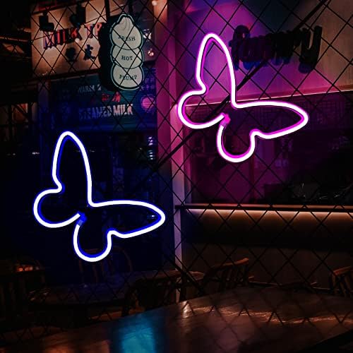 2 Pcs Butterfly Neon Signs Pink Blue LED Night Lights for Wall Decor - Image 5