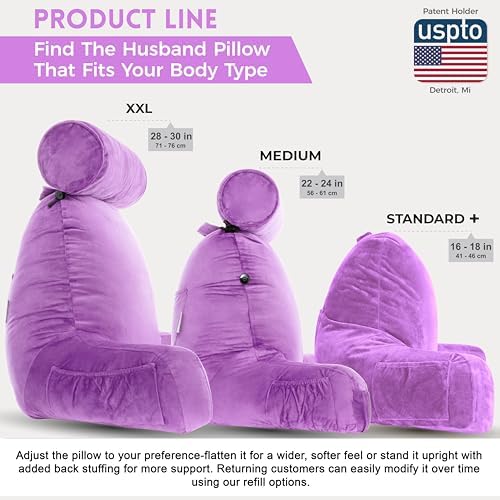 Husband Pillow Light Purple, Original Reading Pillow in Bed Rest Chair, Shredded Memory Foam Large Lounge Cushion Adult Backrest with Arms, Comfy Back Support for Sit Sitting Up, Wash/Removable Cover - Image 5