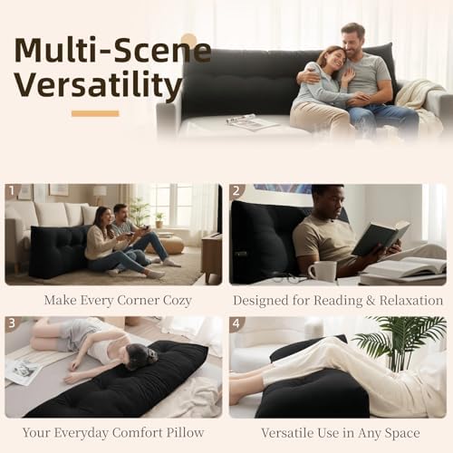 Wedge Reading Pillow Headboard Queen Size, Headboard Bolster Pillow for Bed, Triangular Backrest Cushion with Removable Corduroy Cover, Black - Image 5