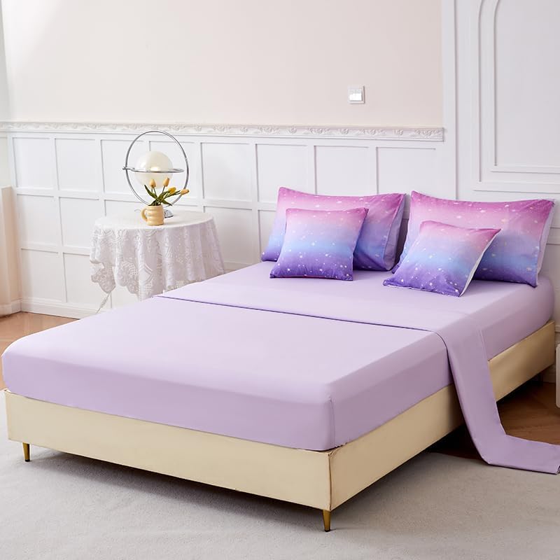 Pink and Purple Comforter Set Queen,Girls Galaxy Comforter Set,Purple Bedding Set Queen,Bed in A Bag Comforter for Children Girls Teen Kids,Bedroom Comforter Decoration Queen 7Pcs - Image 6