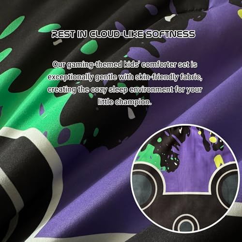 Full Comforter Set for Boys -7 Pieces Black Gamer Full Size Bedding Sets - Image 5