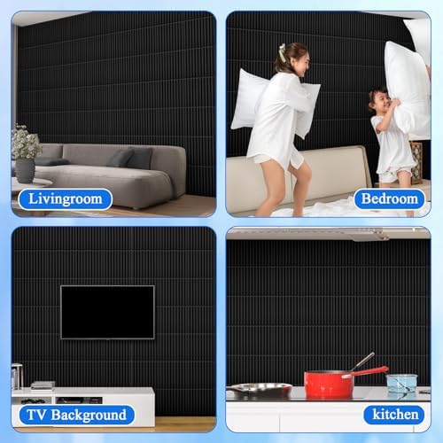 Nuanchu 60 Pcs 3D Wall Panels, 12"x12" PVC Fluted Tiles, Black - Image 6