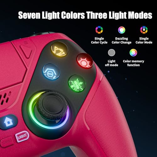 Dinosoo RGB Wireless Gamepad for PS5/PC/Mobile – Bluetooth Controller with Turbo, Macro, Dual Vibration, 6-Axis Gyro, Audio Jack, Speaker, 1000mAh Battery (Red) - Image 4