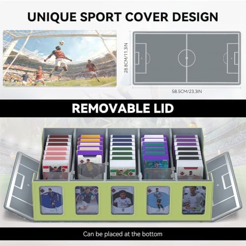 Kabinka Soccer Card Storage Box with Window Display, 5-Row Sport Card Storage Box, 3900+ Card Deck Box for Soccer Sports Card TCG, 5 Top Loaders, 5 Stoppers, 48 Dividers, 1 Dice Tray (Soccer 3) - Image 2