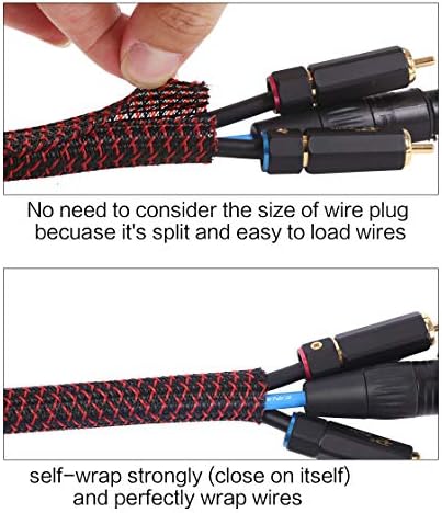 Alex Tech 25ft - 3/4 inch Cord Protector Wire Loom Tubing Cable Sleeve Split Sleeving For USB Cable Power Cord Audio Video Cable – Protect Cat From Chewing Cords - Blackred - Image 2