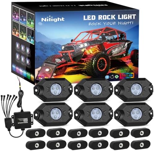 Nilight RGB LED Rock Lights Kit 6PCS Bluetooth App Control Multicolor by Nilight